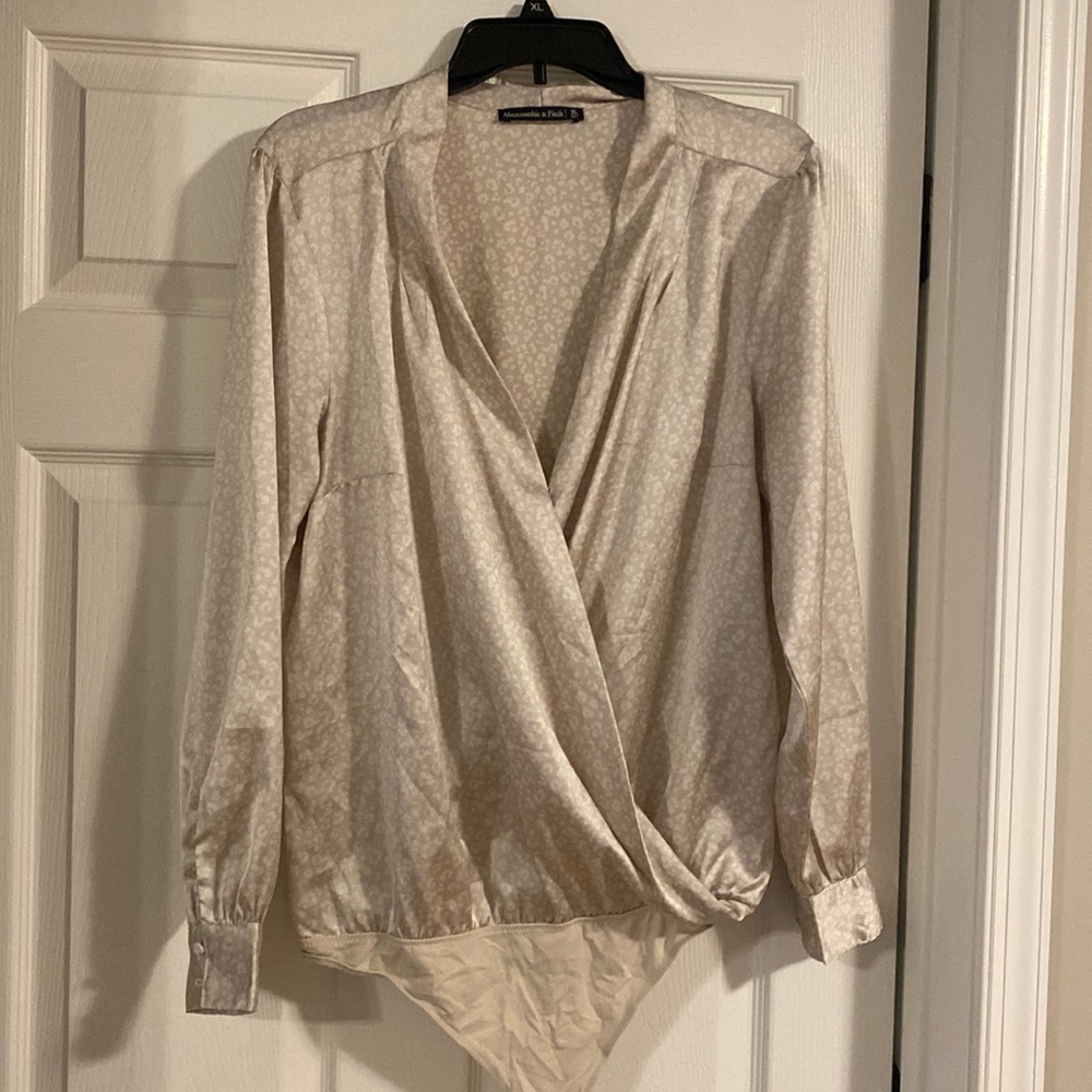 Abercrombie Beige Cream Satin Leopard Wrap Bodysuit